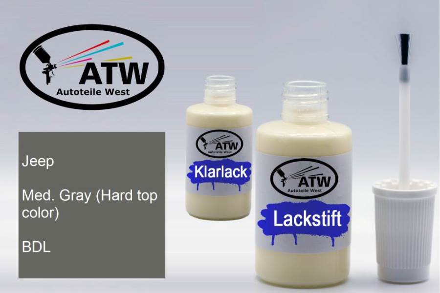 Jeep, Med. Gray (Hard top color), BDL: 20ml Lackstift + 20ml Klarlack - Set, von ATW Autoteile West.